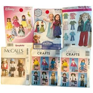 6 NEW Patterns 3 Simplicity & 3 McCall's 18" Doll Clothes, Disney Outfits